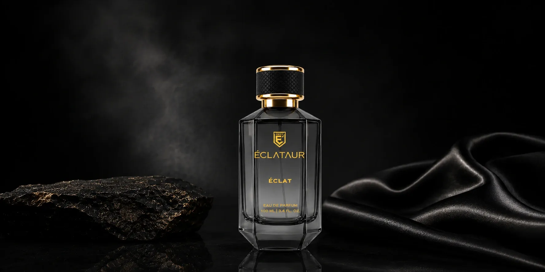 ÉCLATAUR ÉCLAT Édition Limitée, the 100 ml bottle between black rock and black silk