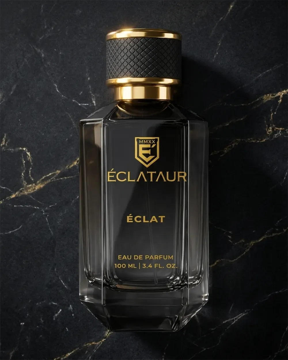 ÉCLATAUR ÉCLAT limited edition perfume, 100 ml Eau de Parfum on black marble