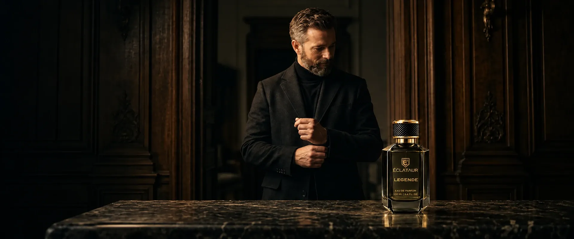 A gentleman looking at the current ÉCLATAUR LEGENDE bottle