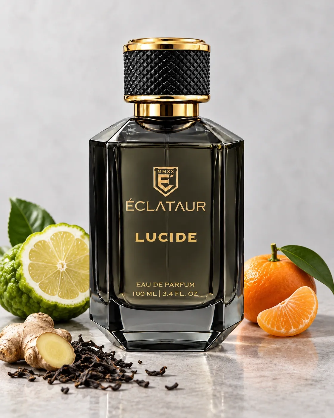 ÉCLATAUR LUCIDE with citrus and aromatic fragrance-note props