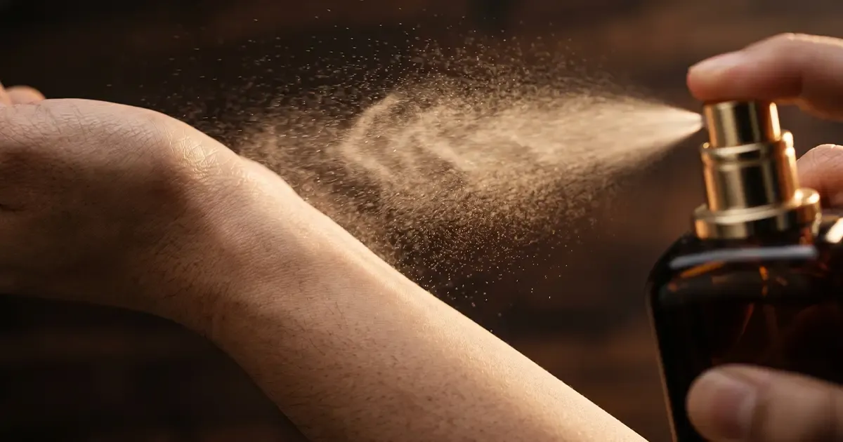 Spraying perfume onto pulse points - the proper testing technique